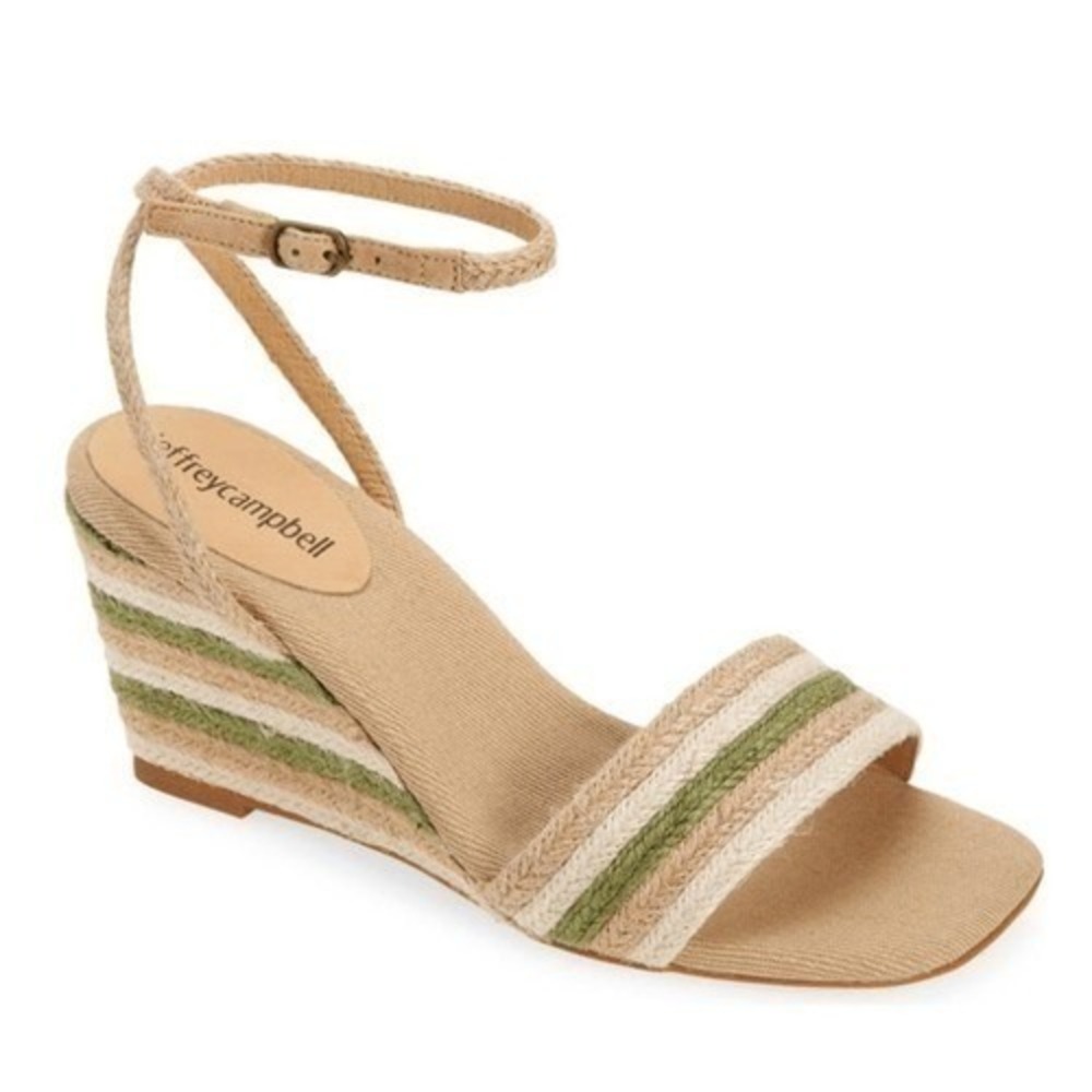 Jeffery Campbell Women's‎ Sailboat Wedge Jute Sandals, Tan/Green, Size 9, NWT